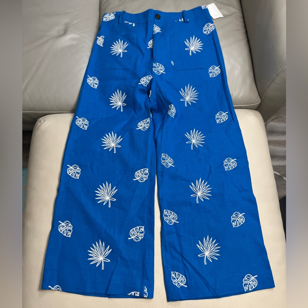Zara Women’s Palm Embroidered Wide Legs Cropped Trousers - Size M
